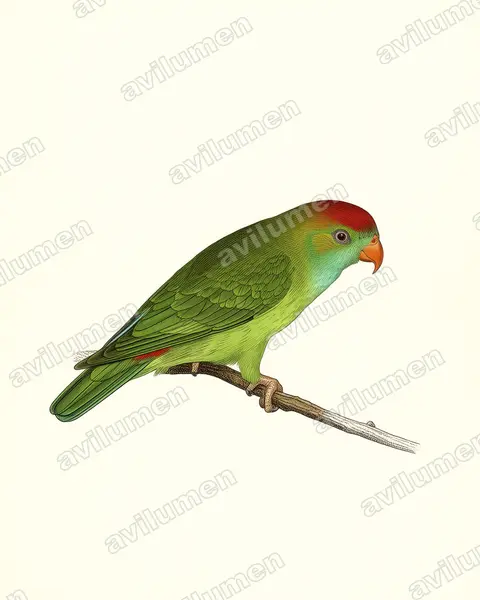 Sri Lanka Hanging Parrot（Loriculus beryllinus）的古典图版插画