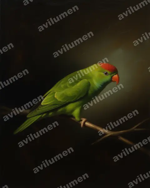 Sri Lanka Hanging Parrot（Loriculus beryllinus）的油画插画