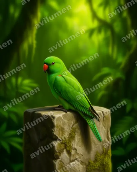 Illustration im Stil Realistisch: Pygmy Hanging Parrot (Loriculus exilis)