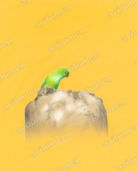 Illustration im Stil Buntstift: Pygmy Hanging Parrot (Loriculus exilis)