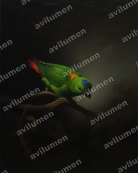 Illustration im Stil Öl: Blaukrönchen (Loriculus galgulus)