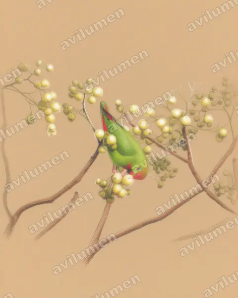 Illustration Crayon de couleur : Loriculus philippensis (Coryllis des Philippines)