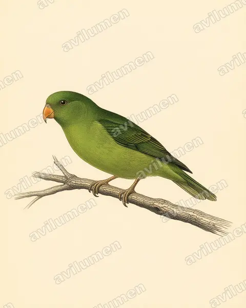 Illustration Planche ancienne : Loriculus pusillus (Coryllis à gorge jaune)