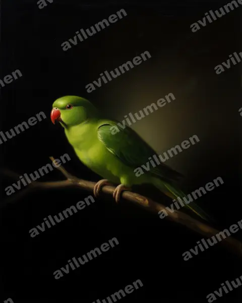 Illustration Huile : Loriculus pusillus (Coryllis à gorge jaune)