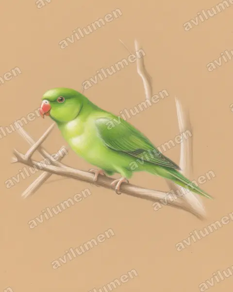 Illustration Crayon de couleur : Loriculus pusillus (Coryllis à gorge jaune)