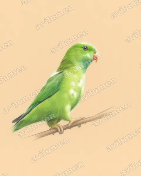 Ilustración en Lápiz de color: Loriculus vernalis (Lorículo vernal)