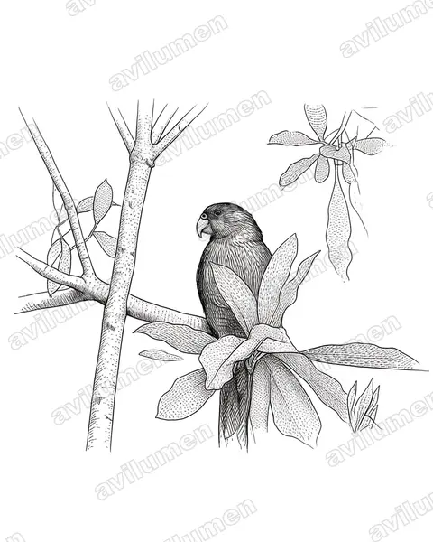 Ink illustration: Lorius albidinucha (White-naped Lory)