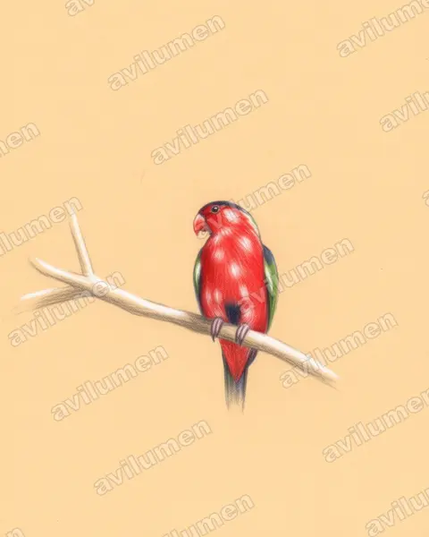 Colored pencil illustration: Lorius albidinucha (White-naped Lory)