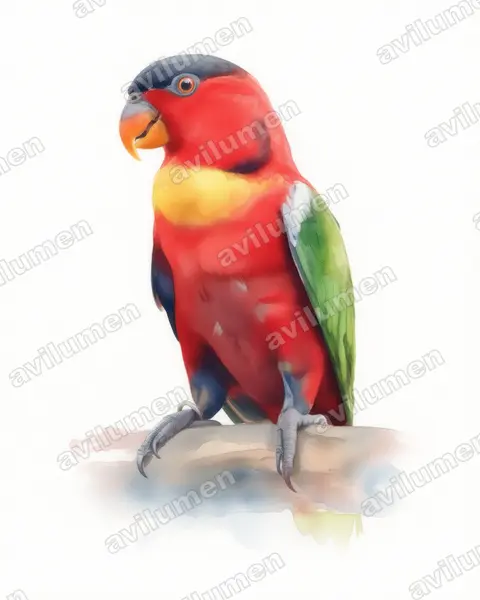Ilustración en Acuarela: Lorius chlorocercus (Lori acollarado)