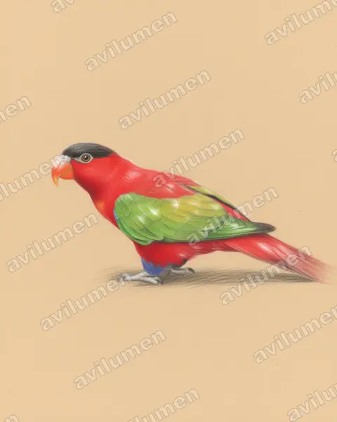 Illustration Crayon de couleur : Lorius domicella (Lori des dames)