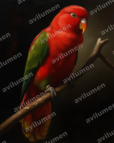 Ilustración en Óleo: Lorius garrulus (Lori gárrulo​)