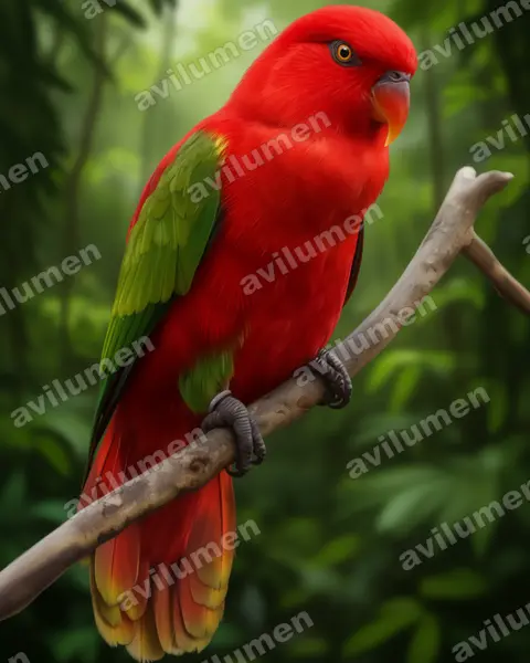 Ilustración en Realista: Lorius garrulus (Lori gárrulo​)