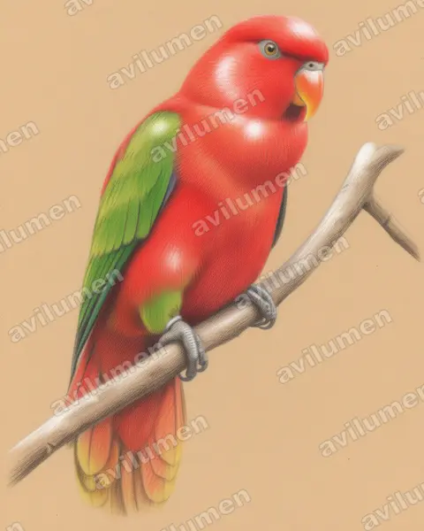 Ilustración en Lápiz de color: Lorius garrulus (Lori gárrulo​)
