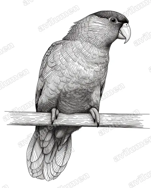 Purple-bellied Lory（Lorius hypoinochrous）的钢笔墨线插画