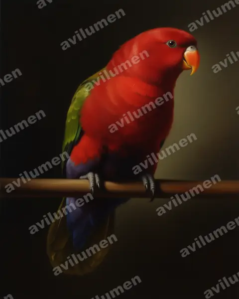 Purple-bellied Lory（Lorius hypoinochrous）的油画插画