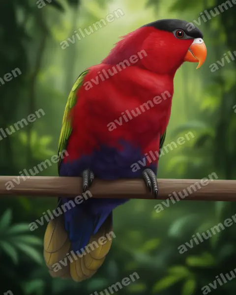 Purple-bellied Lory（Lorius hypoinochrous）的写实插画