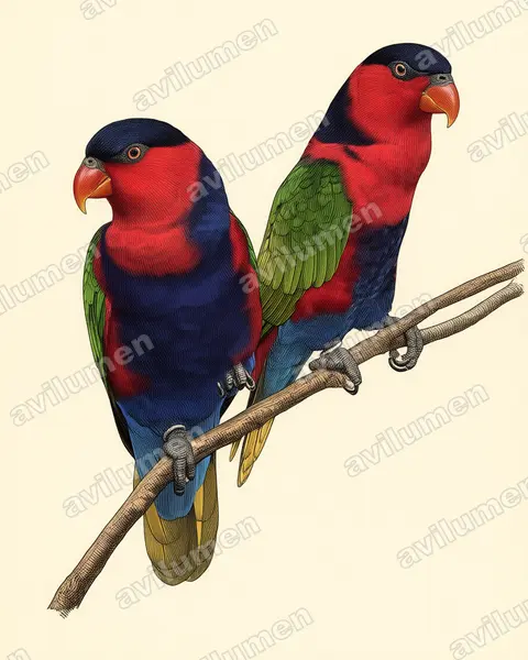 Vintage plate illustration: Lorius lory (Black-capped Lory)