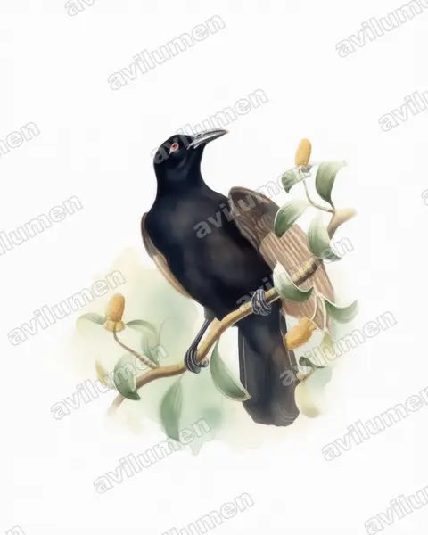 Illustration im Stil Aquarell: Krähenparadiesvogel (Lycocorax pyrrhopterus)