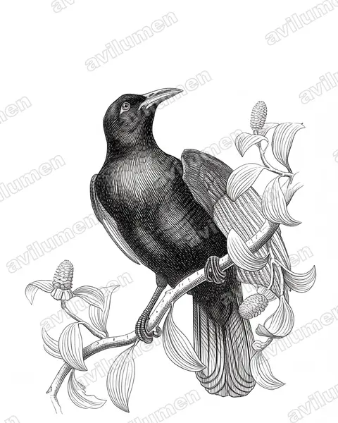 Illustration im Stil Tusche: Krähenparadiesvogel (Lycocorax pyrrhopterus)