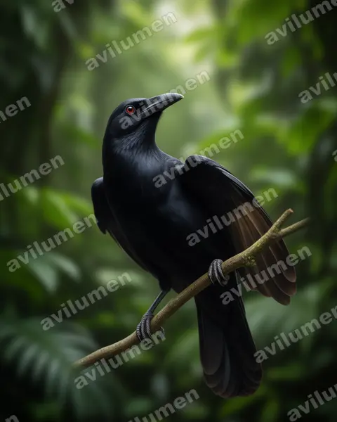 Illustration im Stil Realistisch: Krähenparadiesvogel (Lycocorax pyrrhopterus)