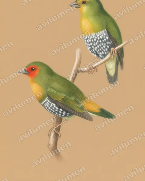Illustration Crayon de couleur : Mandingoa nitidula (Sénégali vert)