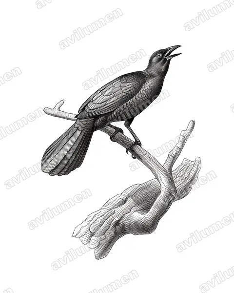 Ilustración en Tinta: Manucodia ater (Ave del paraíso negra)