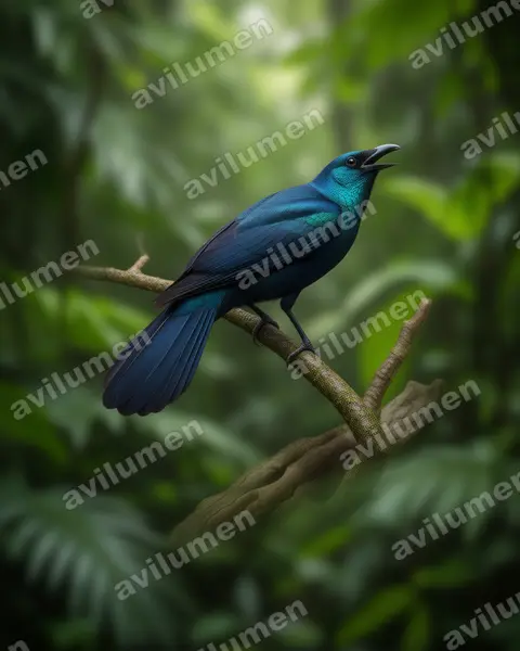 Ilustración en Realista: Manucodia ater (Ave del paraíso negra)