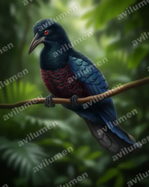 Ilustración en Realista: Manucodia comrii (Ave del paraíso de Comrie​)