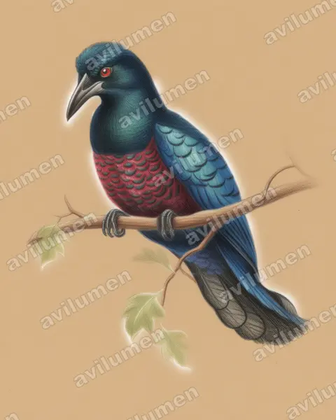 Ilustración en Lápiz de color: Manucodia comrii (Ave del paraíso de Comrie​)