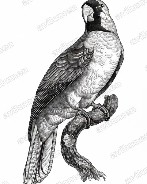 Illustration im Stil Tusche: Réunionsittich (Mascarinus mascarin)