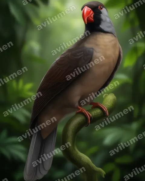 Illustration im Stil Realistisch: Réunionsittich (Mascarinus mascarin)