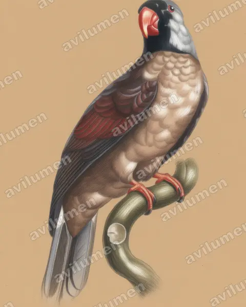 Illustration im Stil Buntstift: Réunionsittich (Mascarinus mascarin)