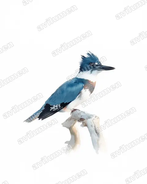 Illustration Aquarelle : Megaceryle alcyon (Martin-pêcheur d'Amérique)