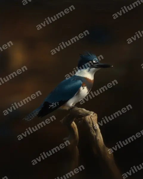 Illustration Huile : Megaceryle alcyon (Martin-pêcheur d'Amérique)