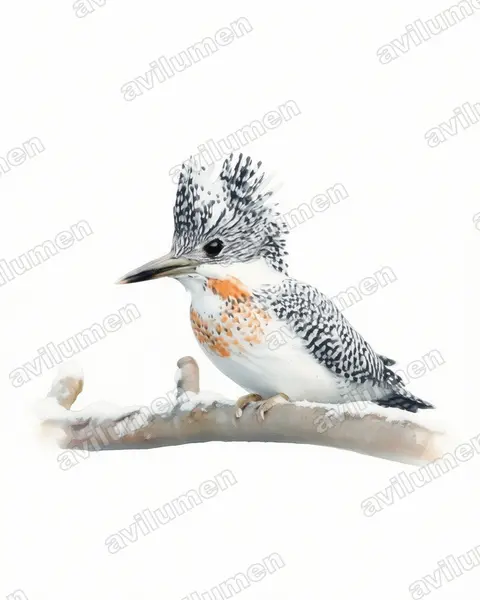 冠鱼狗（Megaceryle lugubris）的水彩插画