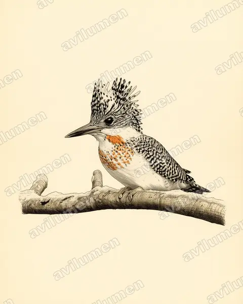 冠鱼狗（Megaceryle lugubris）的古典图版插画