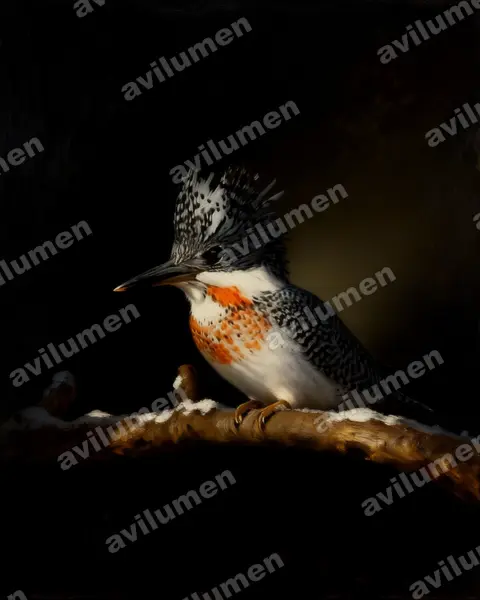 冠鱼狗（Megaceryle lugubris）的油画插画