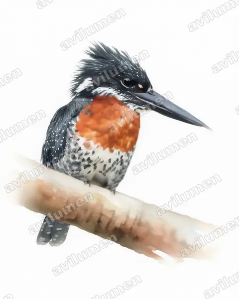 大鱼狗（Megaceryle maxima）的水彩插画