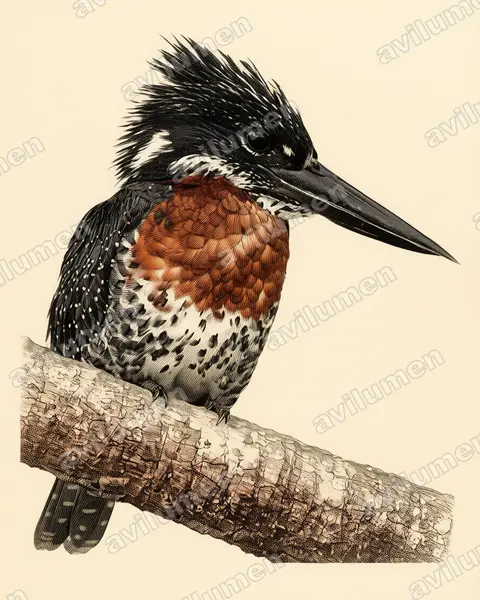 大鱼狗（Megaceryle maxima）的古典图版插画