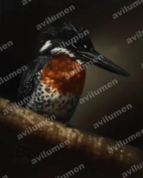大鱼狗（Megaceryle maxima）的油画插画