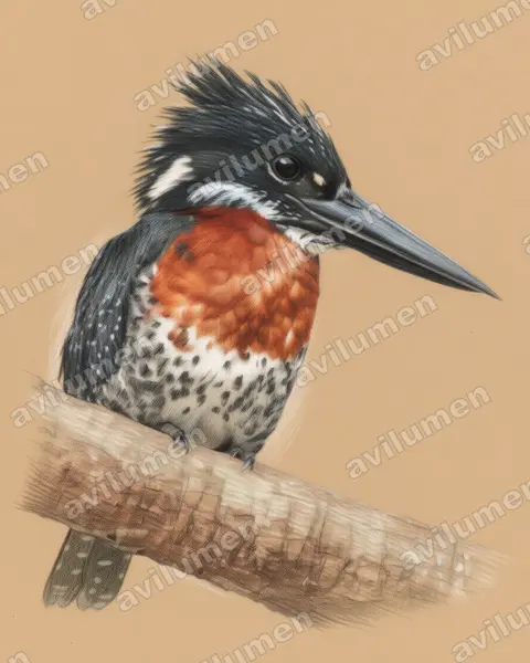 大鱼狗（Megaceryle maxima）的彩色铅笔插画