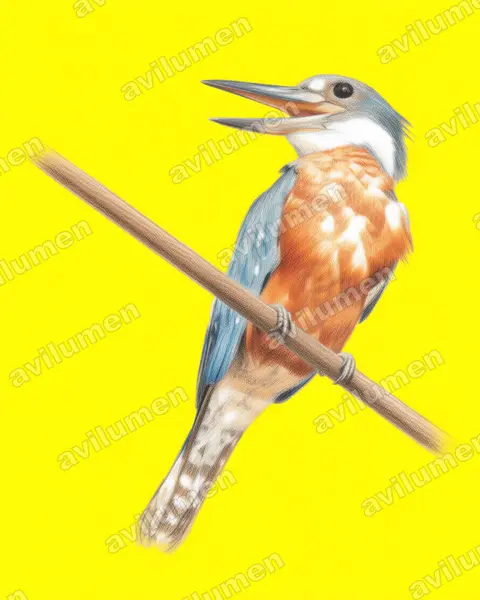 Ilustración en Lápiz de color: Megaceryle torquata (Martín gigante neotropical)