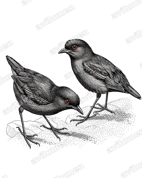 Illustration Encre : Melampitta lugubris (Lesser Melampitta)