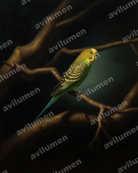 Ilustración en Óleo: Melopsittacus undulatus (Melopsittacus undulatus)