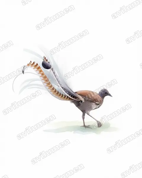 Ilustración en Acuarela: Menura novaehollandiae (Ave lira soberbia)