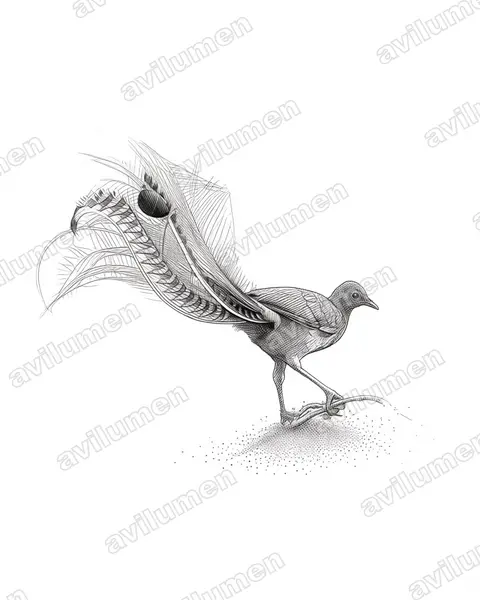 Ilustración en Tinta: Menura novaehollandiae (Ave lira soberbia)