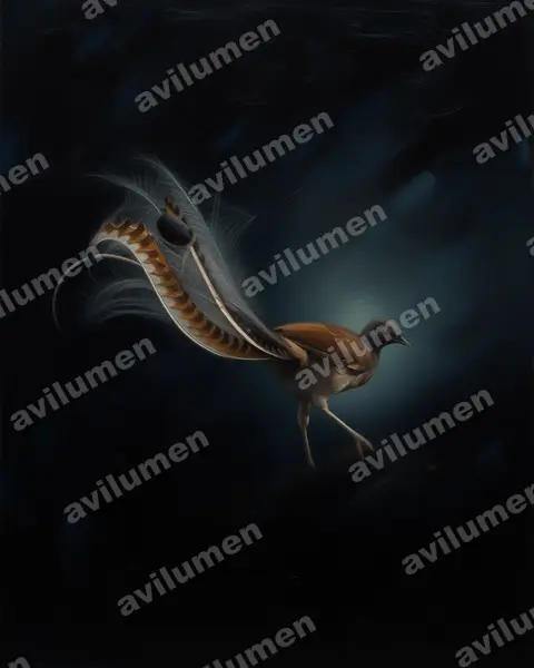 Ilustración en Óleo: Menura novaehollandiae (Ave lira soberbia)