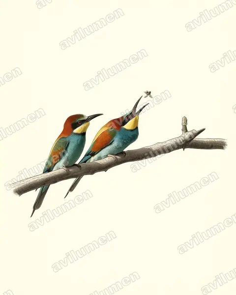 黄喉蜂虎（Merops apiaster）的古典图版插画