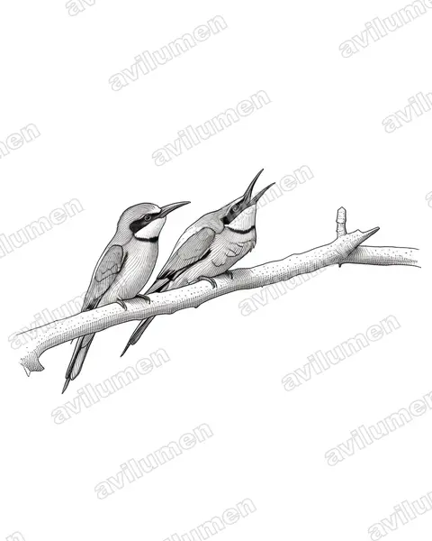 黄喉蜂虎（Merops apiaster）的钢笔墨线插画