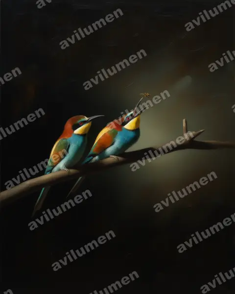 黄喉蜂虎（Merops apiaster）的油画插画